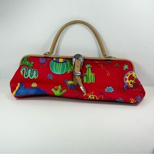 T. Cappelli Canvas Purse Southwestern Snap Closure One Handle Red 18” Long